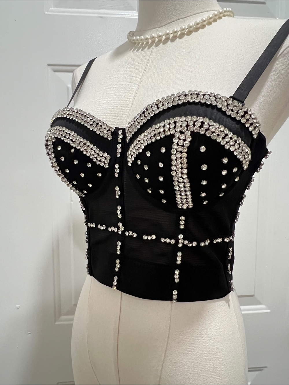 Embellished Black Rhinestone Bustier Camisole